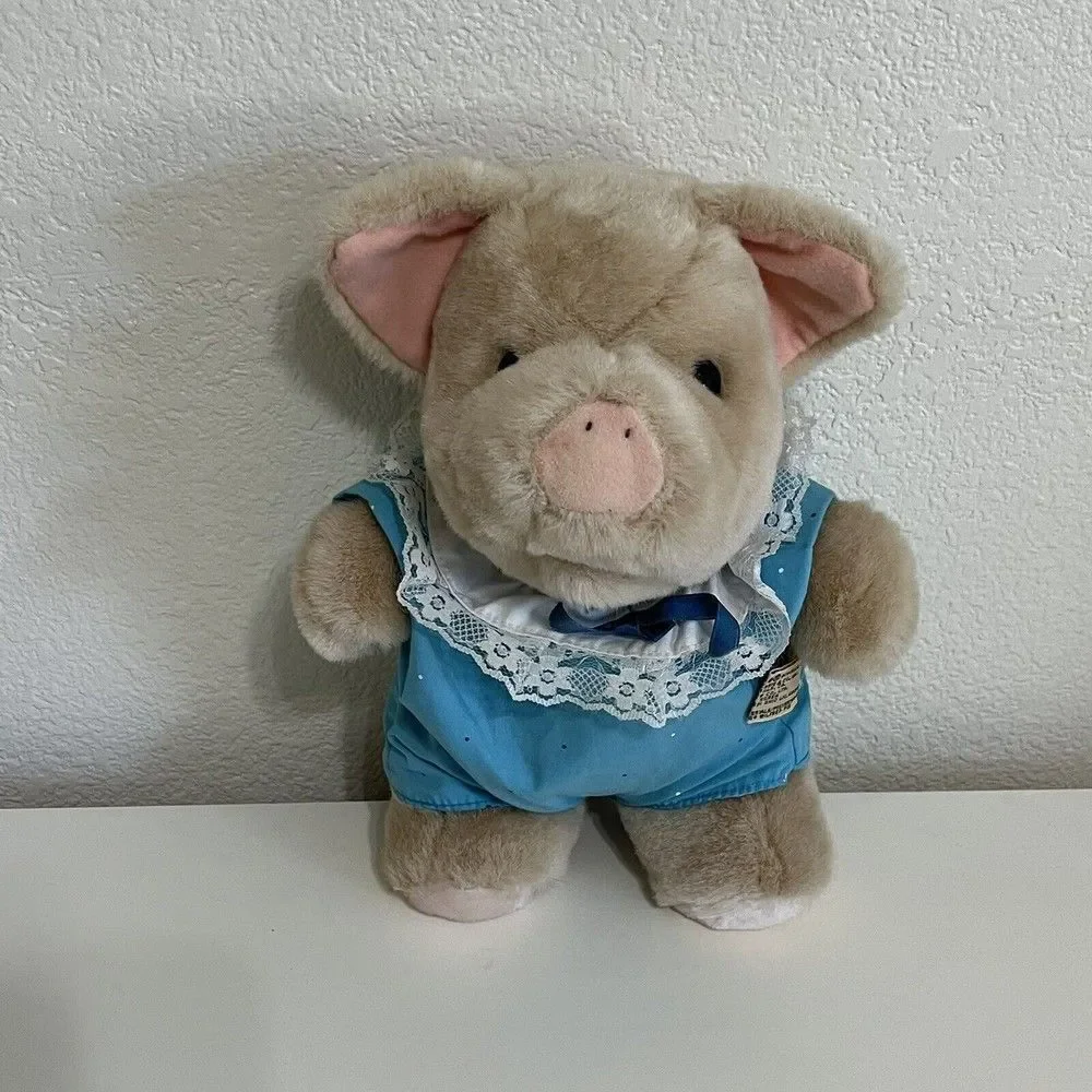 Vintage Applause Wilfred Pig Plush Stuffed Animal 1980s Blue Outfit Piggy 11